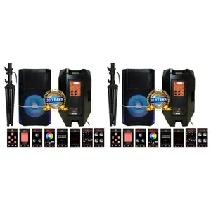 2 Mr. Dj PLED5000 + 2 Speaker Stand 2-Way 15" Portable Active Powered PRO PA DJ Speaker Bluetooth FM USB Sd Karaoke & Smart App + 2 Speaker Stand