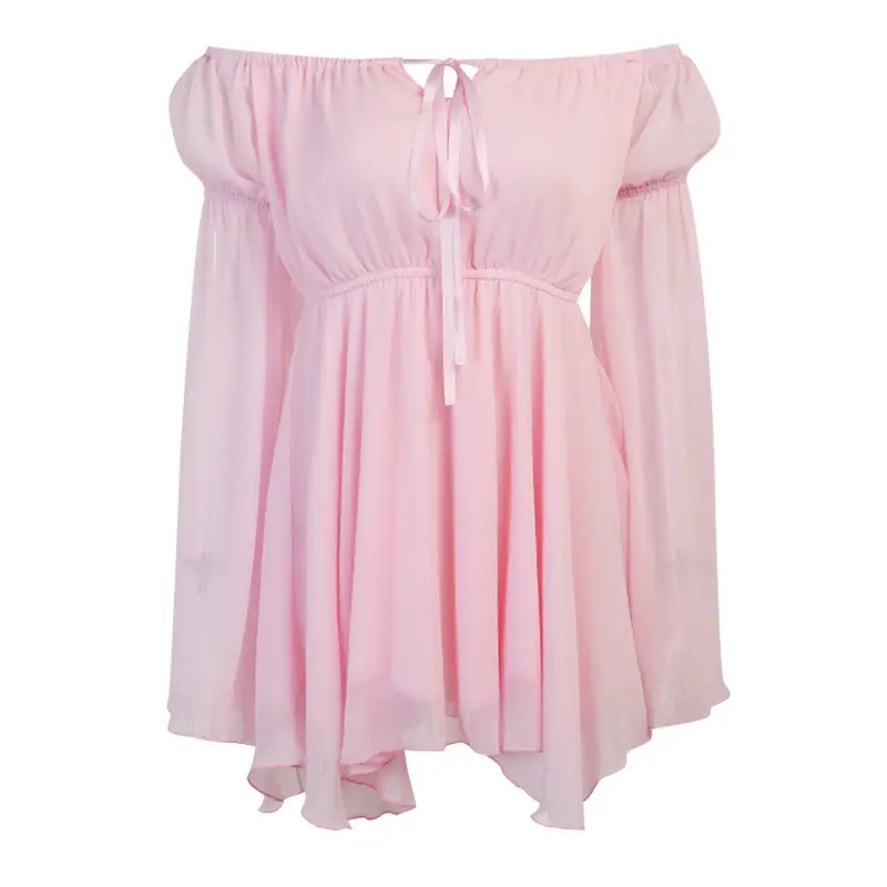 Fairy Pink Chiffon Mini Dress Chic Women Bandage Corset Vintage Long Puff Sleeve Sundress Slash Neck Bridesmaid Bodycon Dress Fairy Pink Chiffon Mini Dress Chic Women Bandage Corset Vintage Long Puff Sleeve Sundress Slash Neck Bridesmaid Bodycon Dress