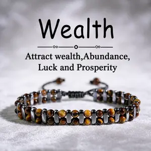 Draw in Prosperity with This Artisan-Crafted Double-Layer Bracelet Made of Tiger Eye Beads, Showcasing a Punk-Inspired Braided Design That Is Gentle on The Skin, Ideal for Daily Use And As a Gift