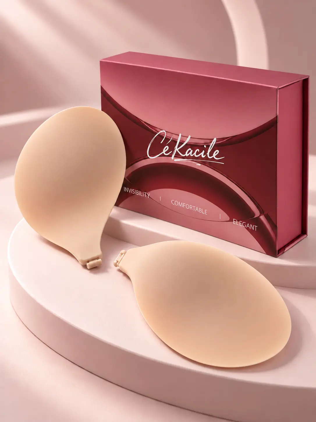Cékacile Women's Ultra-Thin Invisible Sticky Bra Push Up - Underwear for Women, Breathable, Lightweight, Gentle Hold, Seamless No-Show, Snap, Clasp-Tight Cleavage, A to DD+ Cups, Ideal for Strapless & Backless Wedding Dresses, Romantic Occasions