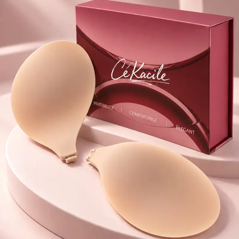 Cékacile Women's Ultra-Thin Invisible Sticky Bra Push Up - Underwear for Women, Breathable, Lightweight, Gentle Hold, Seamless No-Show, Snap, Clasp-Tight Cleavage, A to DD+ Cups, Ideal for Strapless & Backless Wedding Dresses, Romantic Occasions