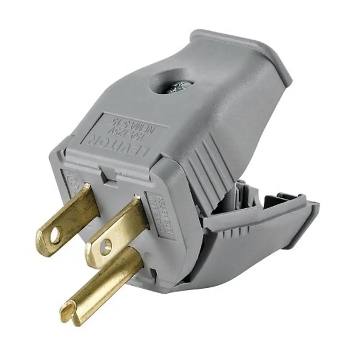 Leviton 3W101-0GY Gray 2-Pole 3-Wire Grounding Plug, 3-Prong Plugs for Home Improvement Electrical Equipment, Three-Prong Plugs
