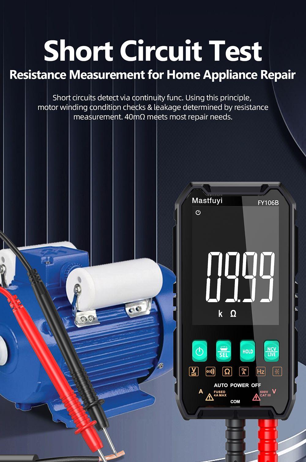 FY106 Smart Multimeter Mini Digital Multimeter 3999Counts Auto-Ranging CAT III 600V Professional Voltage Multimeter Multimeter Test Leads Multimeter Tester FY106 Smart Multimeter Mini Digital Multimeter 3999Counts Auto-Ranging CAT III 600V Professional Voltage Multimeter Multimeter Test Leads Multimeter Tester