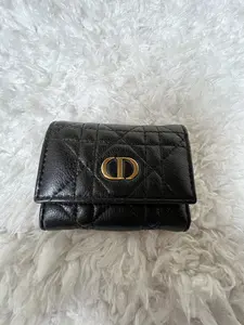 Pre-owned Dior Leather Wallet Christian Cannage Compact Wallet