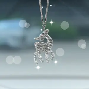 Crystal Reindeer Car Charm 31cm Adjustable Glitter Deer Pendant for Rearview Mirror Elegant Car Decor for Women