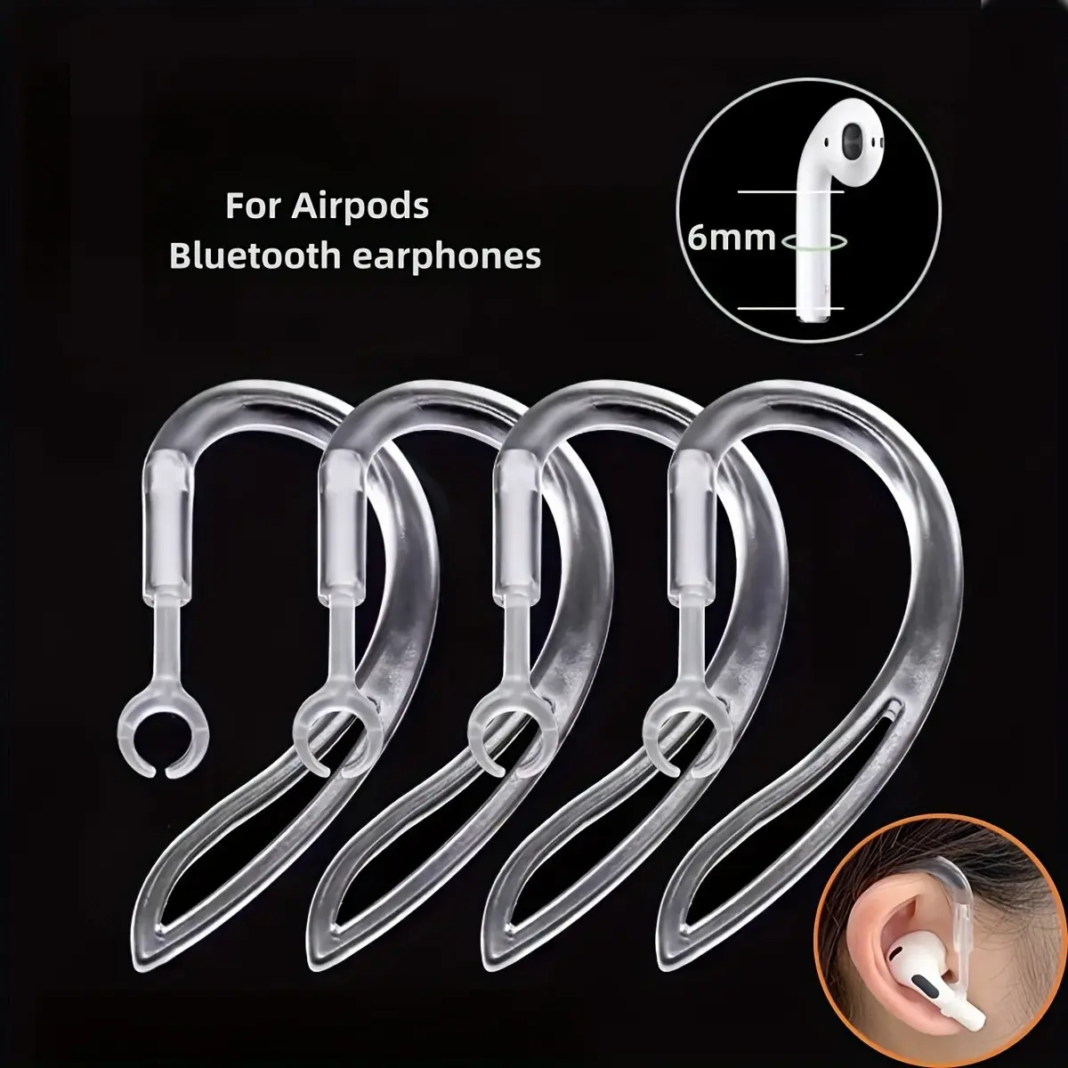 4pcs Transparent Durable Secure Easy Installation Audio Ear Hooks for Bluetooth-compatible Headphones, Earphones, Earbuds, Headset, AirPods Accessories, Anti-Lost Ear Clips, Ear Caps, Ear Bands, Essential Gear