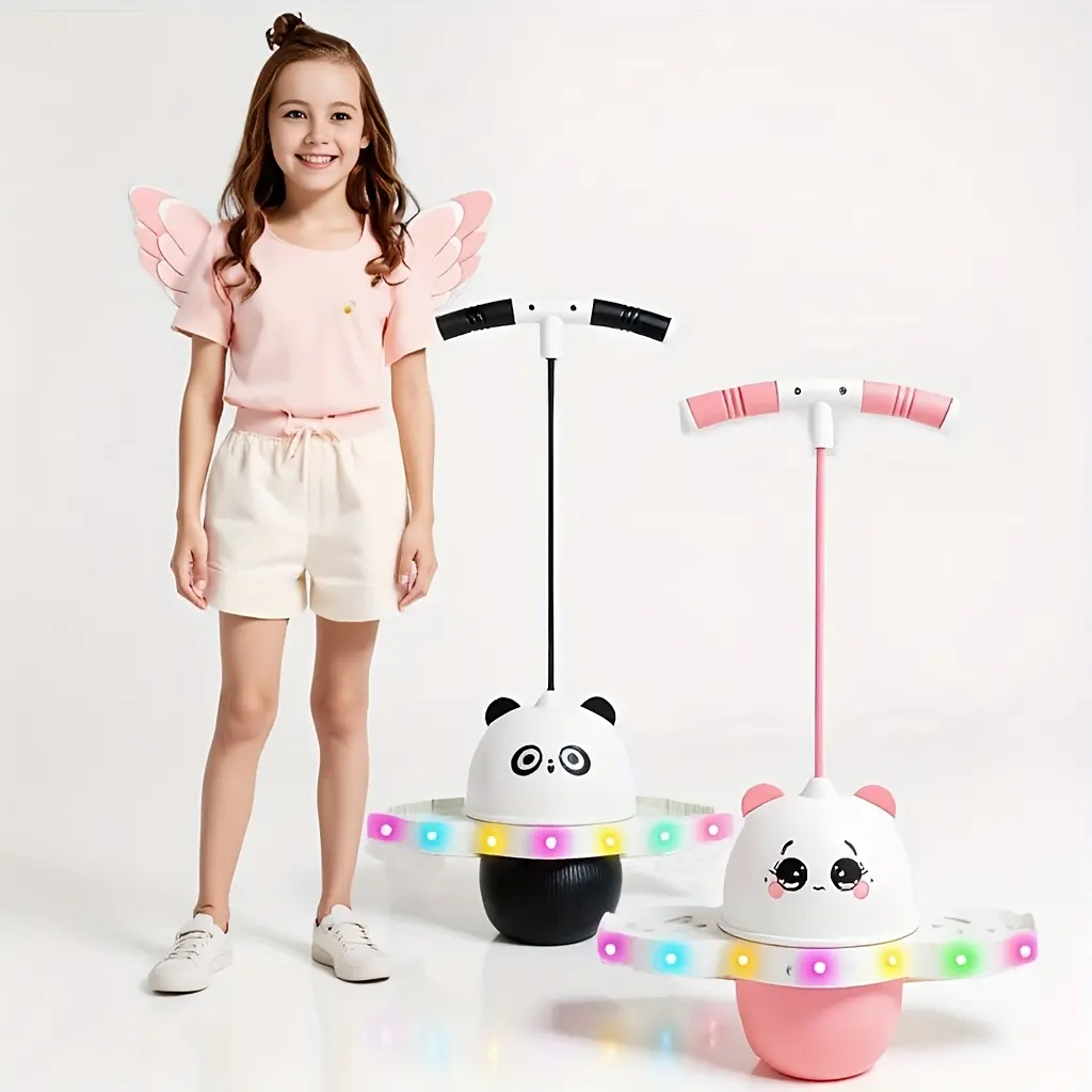 Panda Ball - Non-Slip Jumping Stick Balance Board with LED lights | Jumper with Handle and Ball Pump | Balance Coordination Bouncing Ball | Balance Board Jumper for Outdoor Fun