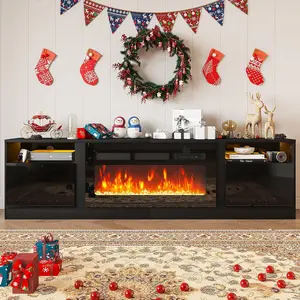 【2 Packages Shipping】oneinmil 70" TV Stand with 36" Electric Fireplace Modern Media Entertainment Center White Black Storage Cabinet 12 LED Colors for TVs Up to 80"