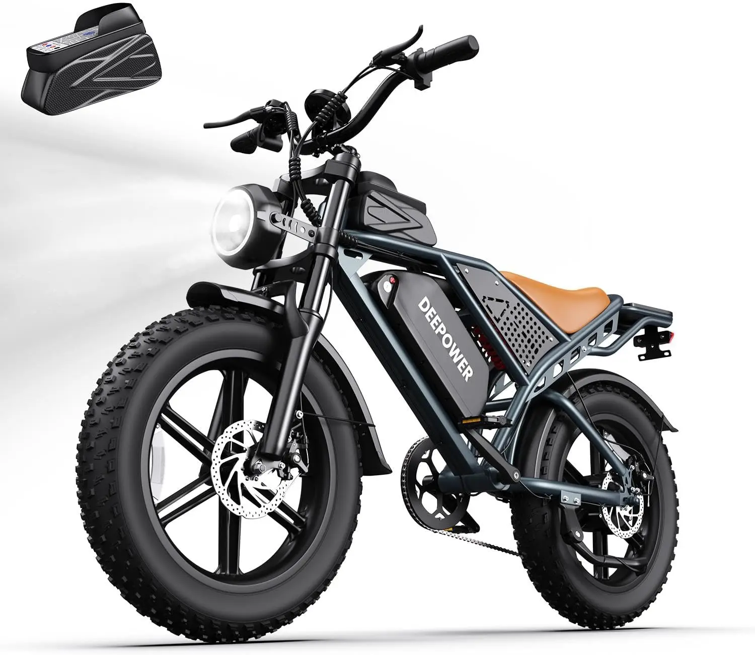 Electric Off-Road Bike for Adults – 2000W Peak Power Motor – Top Speed 28 mph – Optional 48V 20Ah/35Ah/60Ah Battery – Max Range 70–160 Miles – Features Dual Suspension System and 20-Inch Wide Tires