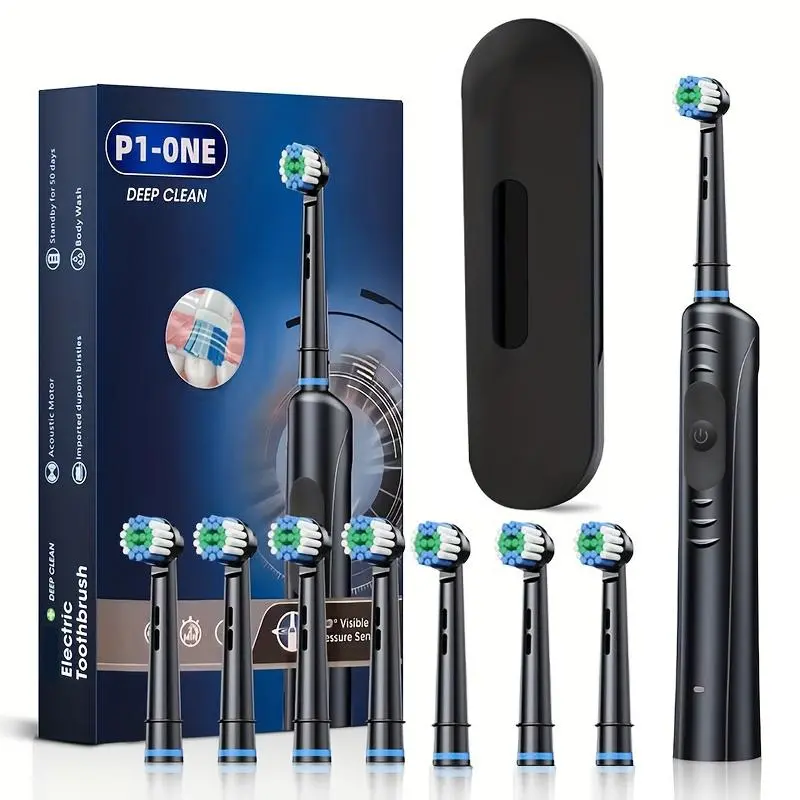 Electric Toothbrush Set, Portable Toothbrush with 8 Brush Heads, Replaceable Brush Heads, Rechargeable Rotating Oral Care, Adult Dental Cleaning Tool, Power Toothbrushes