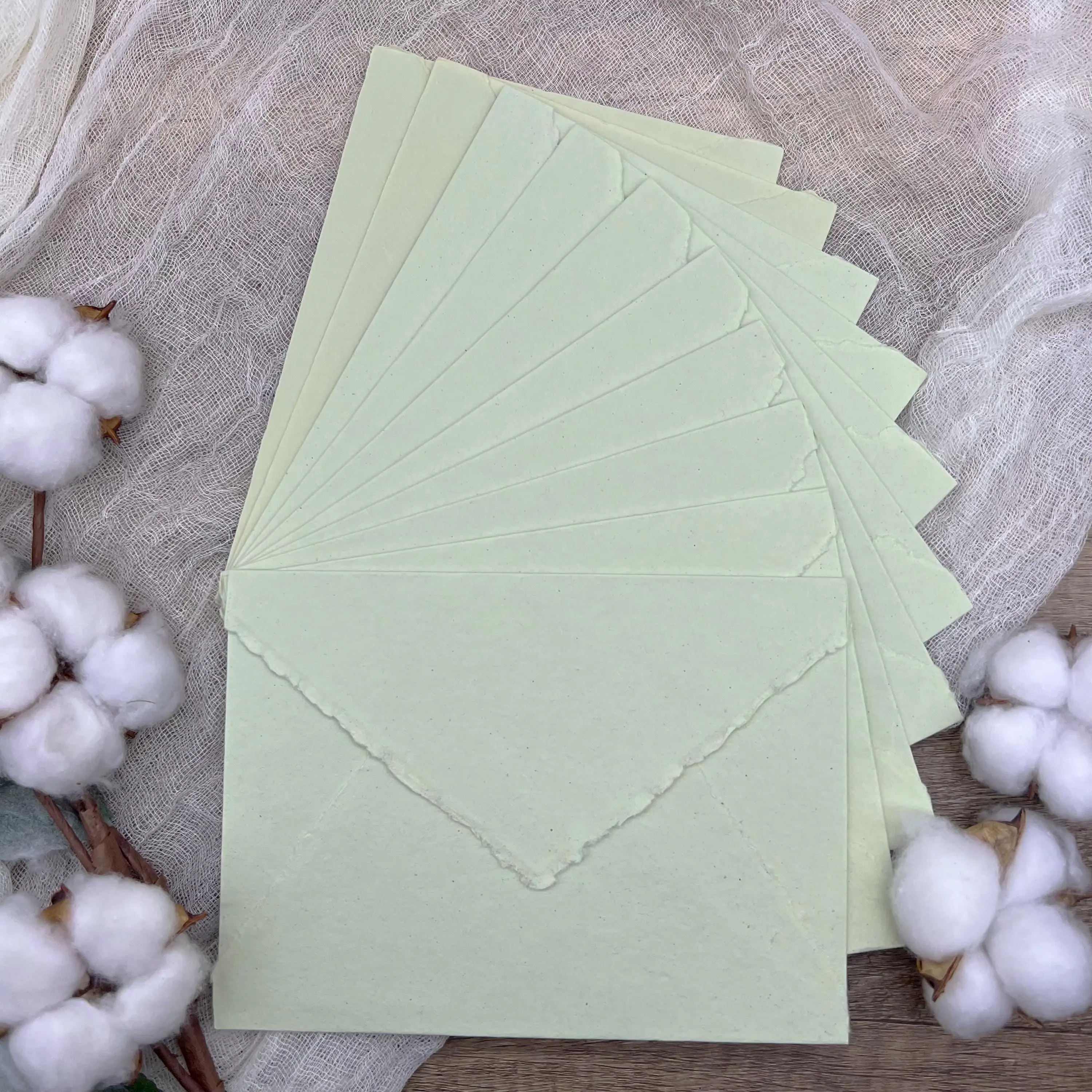 Pistachio Light Green Handmade Cotton Envelopes (Set of 10)
