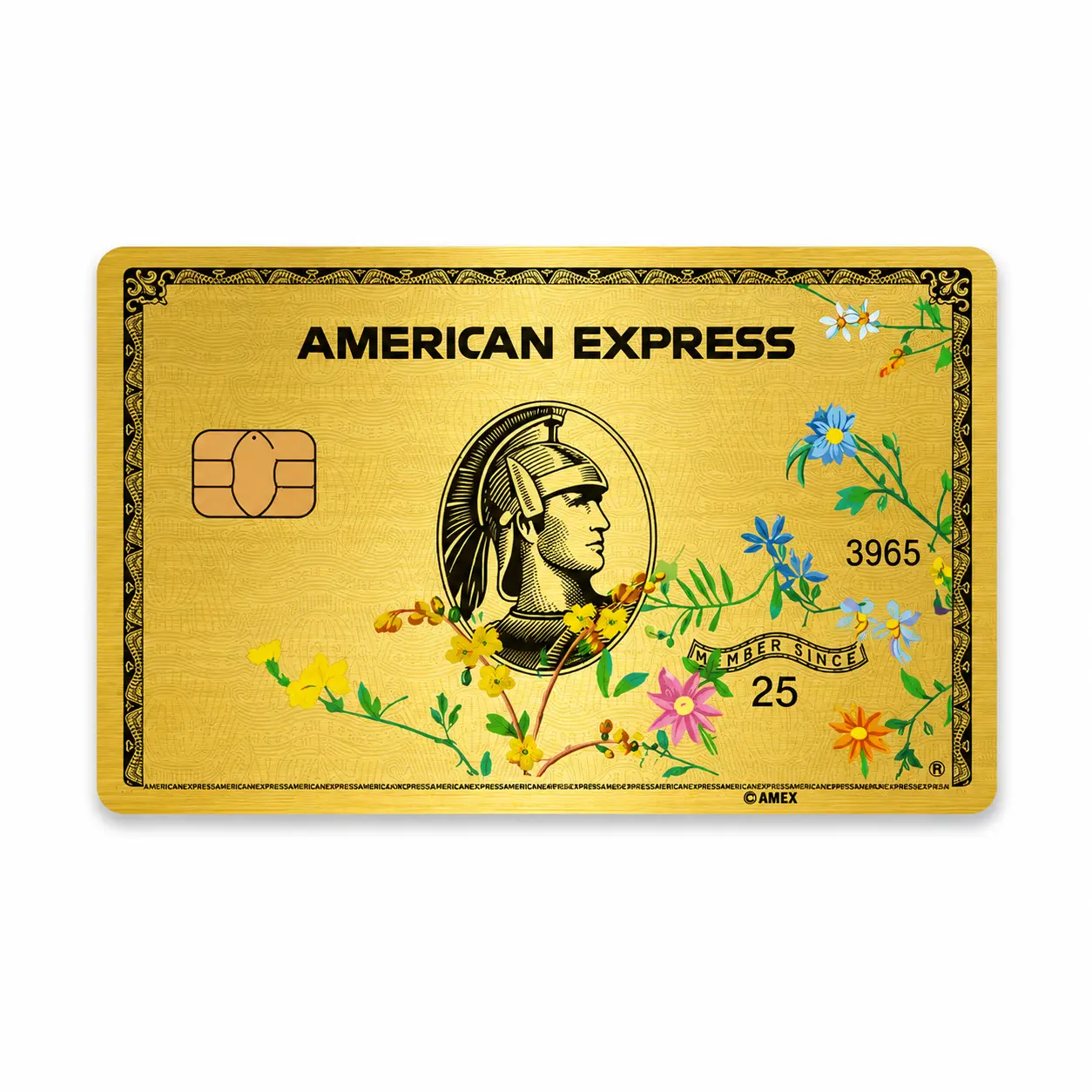 Luxury Gold Floral Centurion Card Skin – Vintage Warrior Design Credit Card Sticker, Elegant Botanical Debit Card Cover, Premium Wallet Accessory