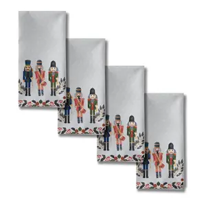 Nutcracker Cadence Cloth Napkin Set of 4 Soft Polyester 20x20 Inch Napkins with Festive Nutcracker Design for Christmas Table Settings Washable Tableware