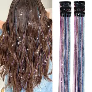 Hair Tinsel Pack of 6 Pcs Colorful Glitter Hair Accessories 24 Inch Clip in Hair Tinsel Extensions Fairy Hair Accessories Party Kit for Women Girls Kids