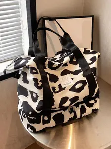 Fashionable foldable casual shoulder bag, Durable folding bag, simple color blocked letter versatile tote bag, niche design large capacity daily travel bag, suitable for short distance travel, daily outdoor fitness and swimming, Fashionable Unique Bags