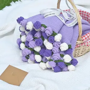 60/80/100cm Crochet Flower Bouquet Blanket Artificial Flowers Blanket Bouquet of Rose Blankets Home Decorations Christmas Gifts
