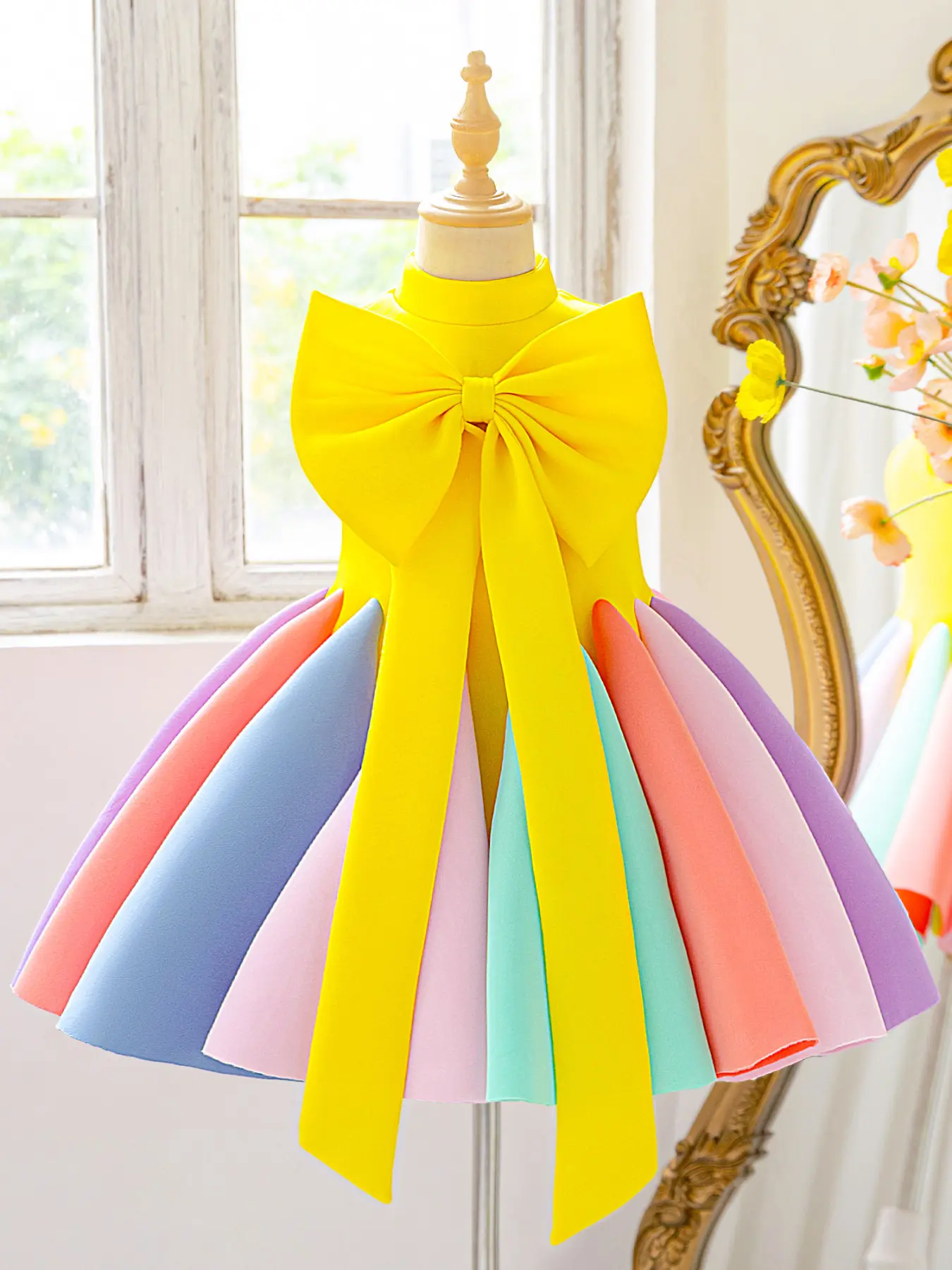 open lace back dress Luxury Yellow Rhinestone Halter Ruffled Young Girl Pageant Dress