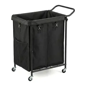 Bathola Multifunction Rolling Carts, 2-Section Rolling Hamper, ≈40 Gallons (150L), For Storage of Garage/Pet Toy/Garden Tools/Yard Cleaning Tools, Removable Liner, Steel Frame with Handle, Blanket Storage, 26.77 x 15.75 x 33.46 Inches,
