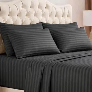 SHAC HOMES Dobby Stripe 6 Piece Bedding Sheet Set, Soft Microfiber, Horizontal Stripes