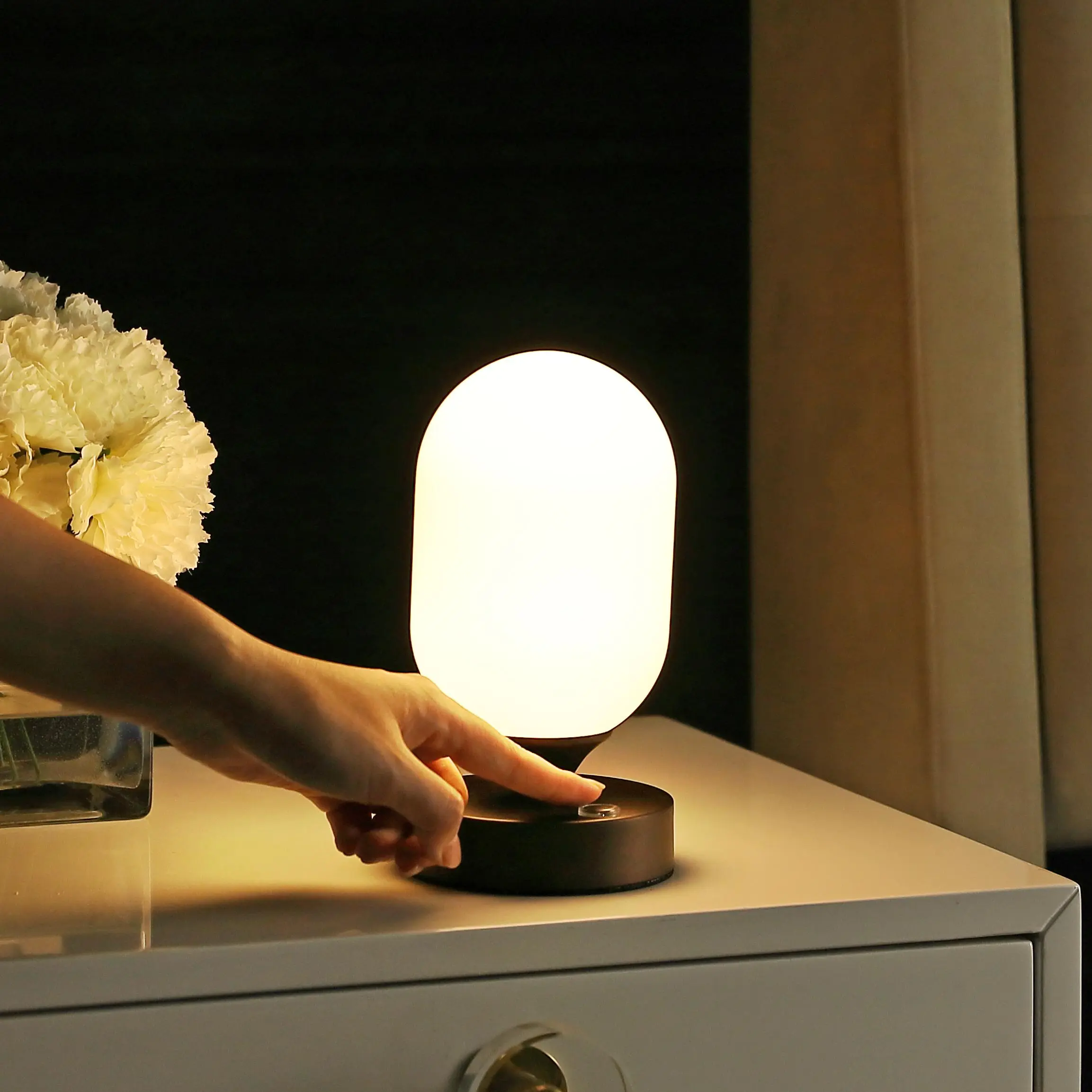 JONATHAN Y Eli 8" Modern Rechargeable LED Lamp | Portable Cordless Integrated Accent Light, Touch Sensor Dimmer, Frosted Glass Shade, Minimalist Style, Metal Construction