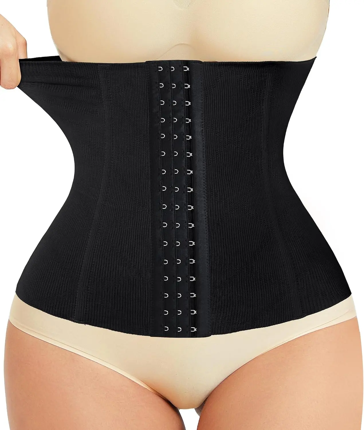 Women’s Waist Trainer Corset, Adjustable Tummy Control Shapewear with 3-Row Hooks, Waist Cincher with Flexible Support