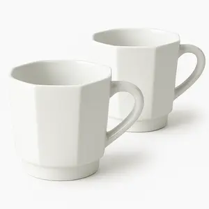 Minimalist White Ceramic Coffee Mug 12 oz Modern Italian Style Cups Matte Finish Dishwasher Safe Set of Two Microwave Safe Comfortable Handle