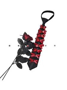 Handmade Red-Black Vintage Punk Rock Pre-Tied Bow Tie with Metal Rivets, Gothic Punk Outfit Accessory with Sweet Deadly Edge Playful Ribbon Design