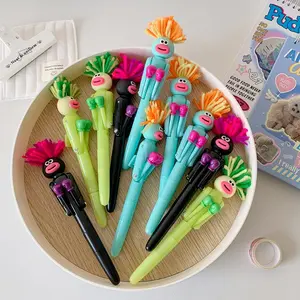 3pcs Funny Fuzzy Hair Guy Mechanical Boxing Pen, Cartoon Big Mouth Stress Relief Ballpoint Pen, Creative Fidget Toy for Students Entertainment & Classroom Rewards