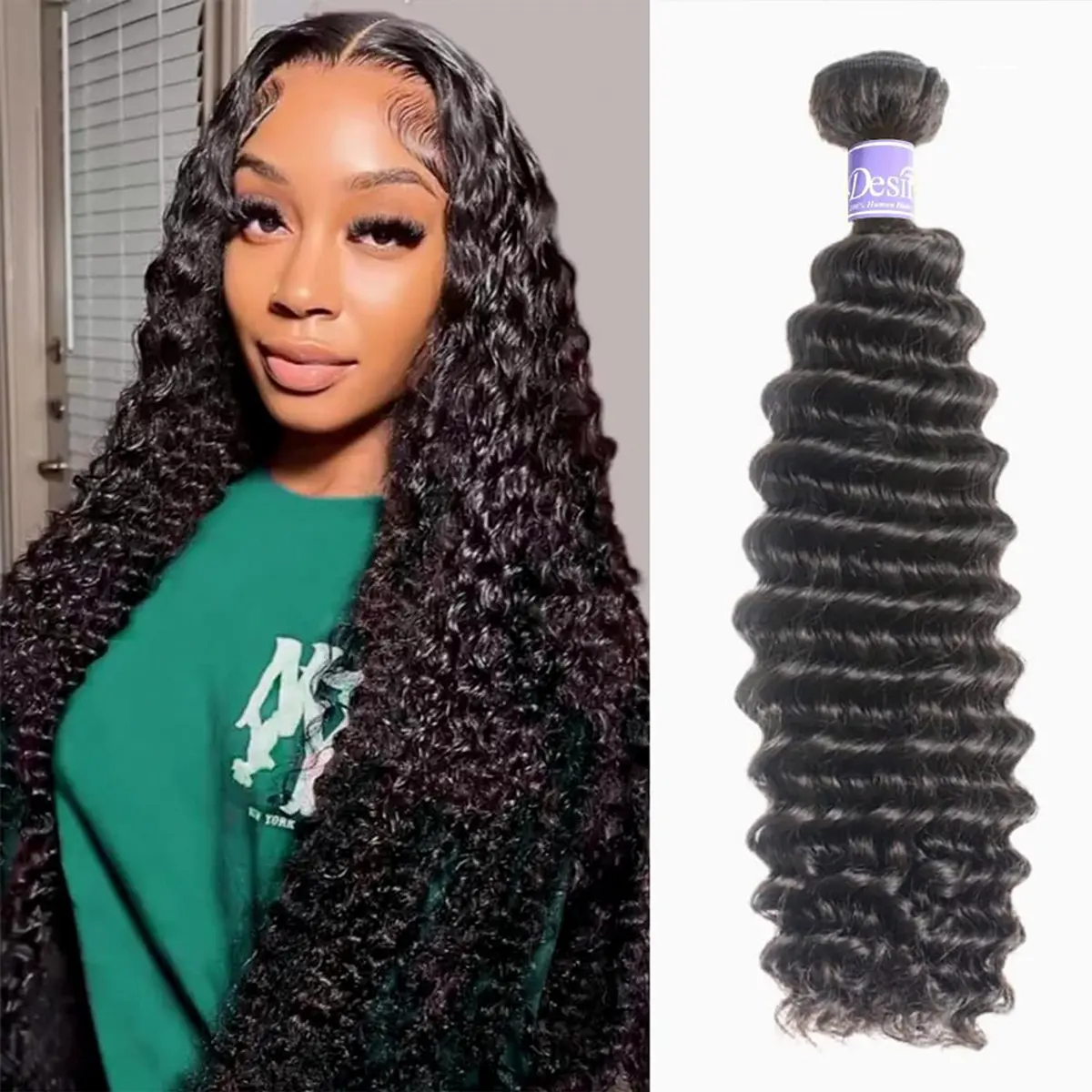 UDesire Deep Wave Bundles Human Hair Bundles Brazilian Water Wave Human Hair Bundles 10-26 inch 16A 100% Unprocessed Deep Curly Bundles Double Weft