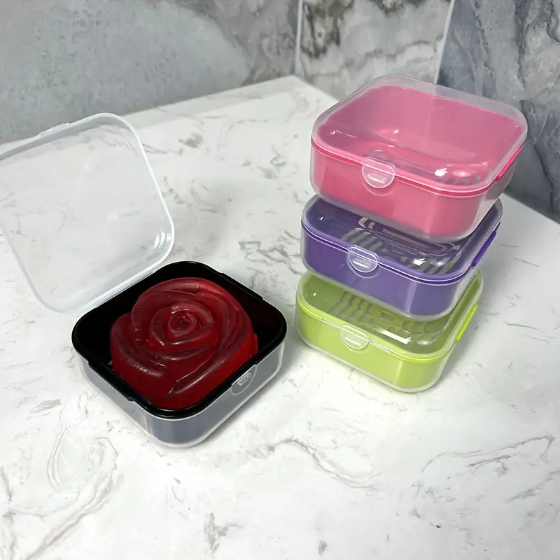 3pcs Sealed Dust-proof Soap Box Plastic Square Soap Holder With Lid For Travel Camping Gym