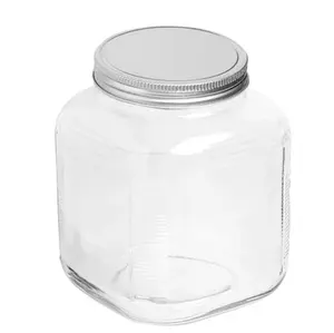 Clear Glass Cracker Jar with Brushed Aluminum Lid - 1 Gallon, 4 Pack, Easy to Check Contents, Modern Design, Stylish Snack Storage Airtight Containers