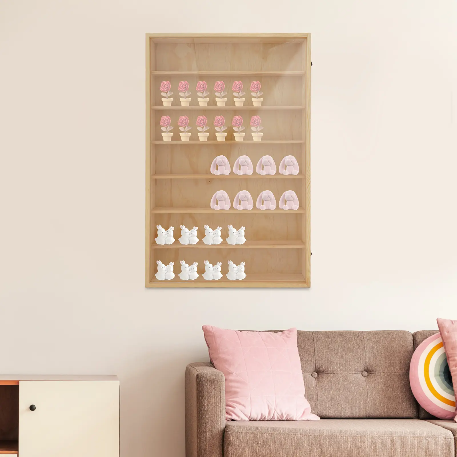7-Tier Hanging Rectangular Wall-Mount Acrylic Shelves - Dustproof Durable ABS Vinyl Collectible Organiser with Hook, Multi-Material (Metal, Plastic, Wood) Racks, 50*9.4*78cm, 10kg/22.05 lbs Capacity for Action Toys