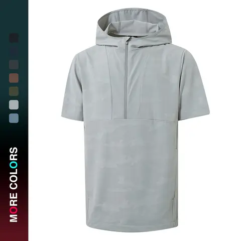 MAELREG Short Sleeve Hoodies For Men Pocket Water-Resistant Embossed Patterned Golf Lightweight Hoodie Men Sweatshirts