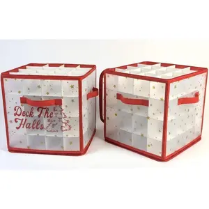 2-Pack Christmas Ornament Organizer Box with Adjustable Dividers for 64 Balls - Frosted Holiday Decor Storage Container, Space-Saving Plastic Christmas Ornaments Protection