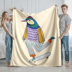 1 piece Skateboard Boy with Bird-Head Design Concept themed flannel blanket - Oversized comfortable flannel sofa blanket, suitable for beds and sofas, modern geometric pattern design, all-season use, digital printing, 100% polyester material
