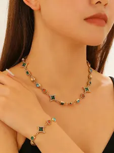 Vintage colored gemstone necklace, luxurious and sophisticated clavicle chain, hip-hop bracelet, a gift for your girlfriend or Mother's Day, Elegant Jewelry Set, Trendy Jewelry Set, Fashion Jewelry Set