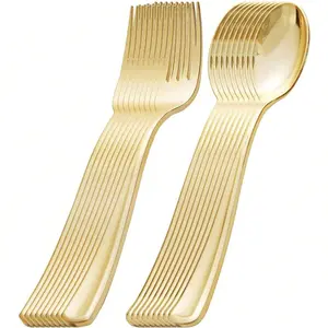 100 sets of golden spoons and forks, including 50 golden forks and 50 golden spoons. The cutlery sets are suitable for parties, catering, dinners, and weddings. Dinnerware Sets