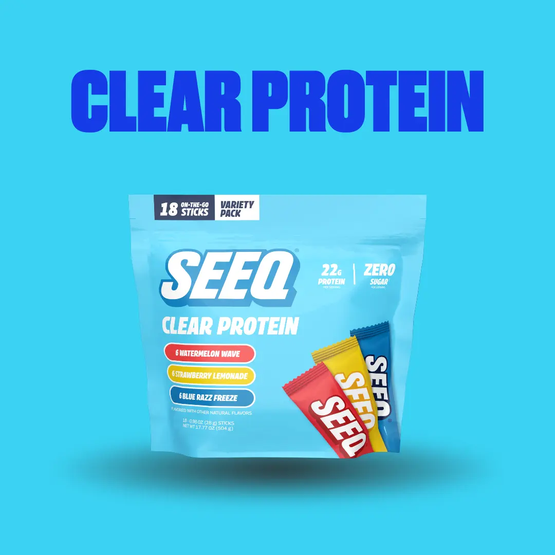 SEEQ Whey Isolate Protein Powder - 22g Per Serving - 0 Sugar, 0 Lactose, GF, Caffeine Free - Post-Workout Gym Recovery Supplement - Dietary On-The-Go Sticks - Protein Refreshers - Blue Razz Freeze, Strawberry Lemonade, Watermelon Wave
