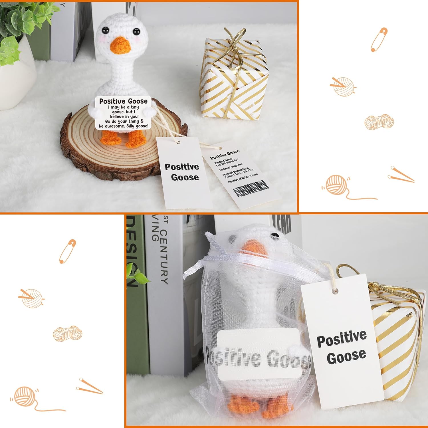 Mini Goose Easter Basket Stuffers for Teens Girls Women Crochet Positive Goose Emotional Cheer Support Easter Gifts for Kids Birthday Graduation Gift for Her College Nurse Friend Bestie Coworker