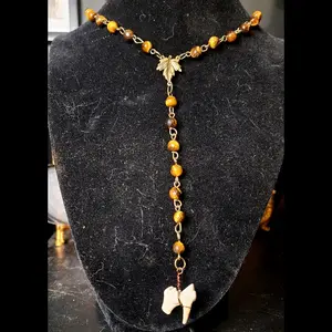 Coyote molar tigers eye rosary necklace