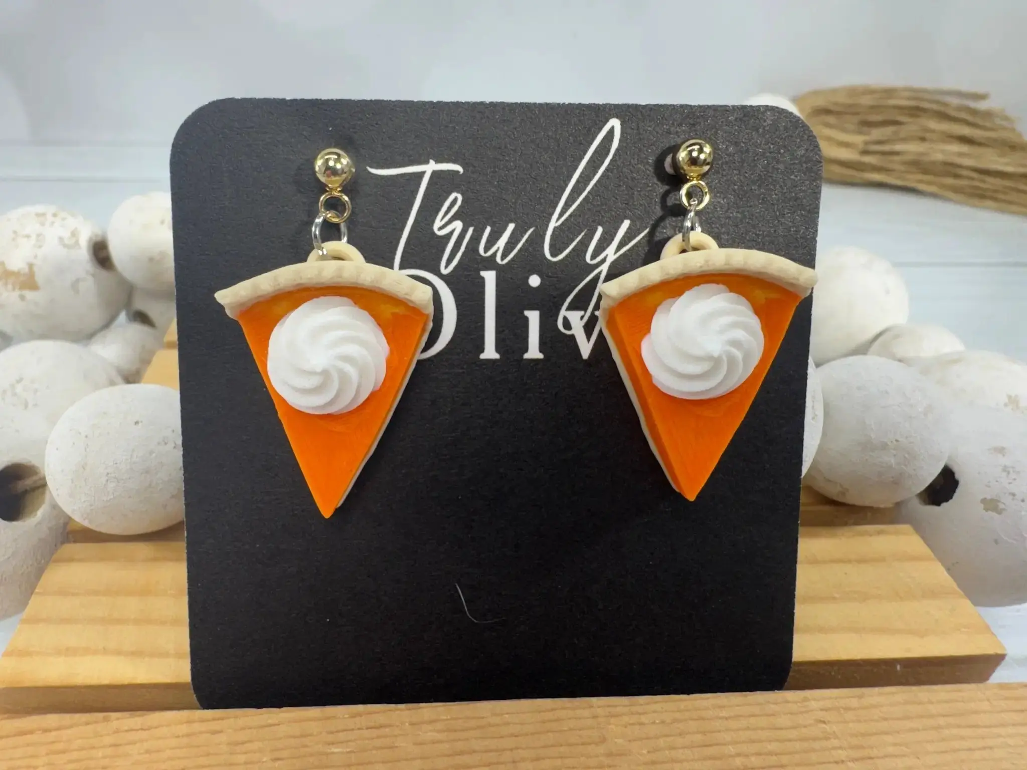 Handmade Pumpkin Pie Earrings With Whipped Cream Detail