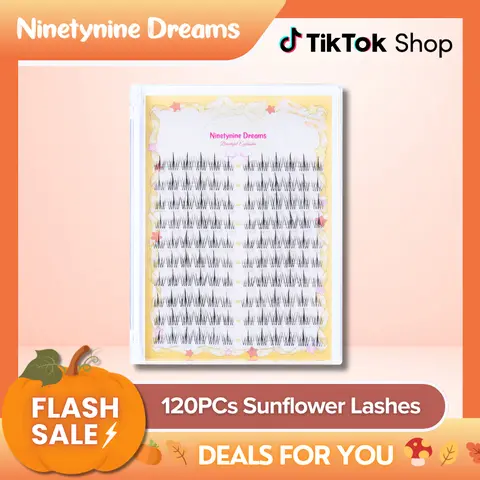 Ninetynine Dreams 120PCs Sunflower Lashes | Natural Everyday 8-13mm C+ Curl False Eyelash Clusters — Soft Lightweight Reusable Ultra-Thin Transparent Band Waterproof Long-Lasting DIY Eyelashes for Daily Makeup