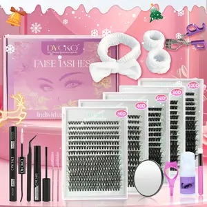 Dycko False Eyelash Gift Box Set, Eyelash Cluster Kit, Eyelash Extensions Set, 1412pcs D Curl Mixed Styles, Natural to Dense Look, Waterproof Long-Lasting, Includes Tools & Mirror