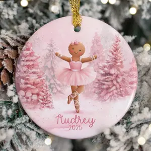 Personalized Gingerbread Ornament, Girls Pink Dancer Christmas Ornaments, Childrens Gift Ornament with Name, Kids Ornaments for Girls