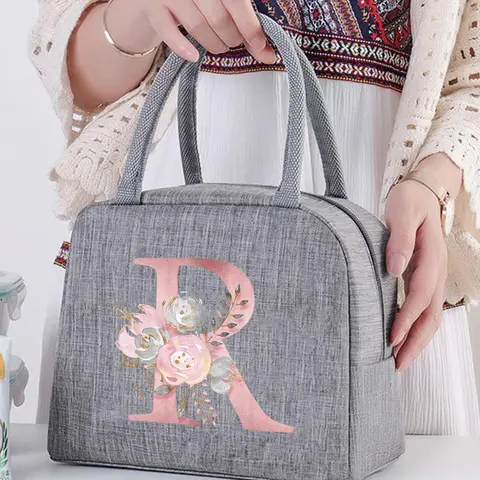 Fashionable Letter & Floral Pattern Lunch Bag, Insulated Lunch Bag, Insulation Bento Pack, Portable Student Lunch Handbag, Thermal Food Bag, High-quality  Bag