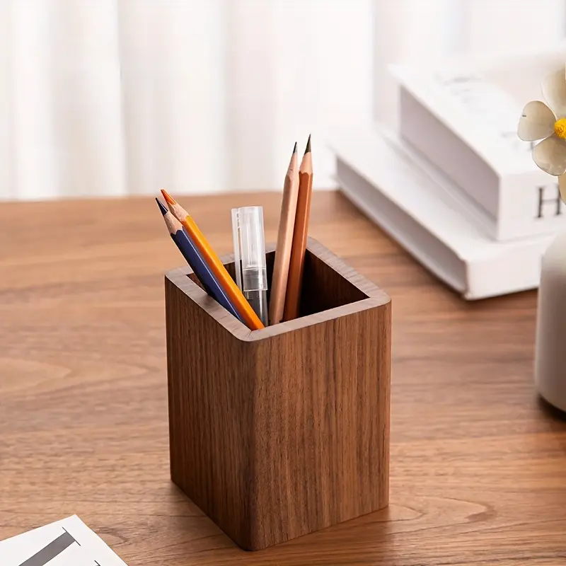 [Black Walnut Desk Accessory Storage] Black Walnut Wooden Desk Organizer - Versatile Storage for Office Supplies, Makeup Brushes & Accessories