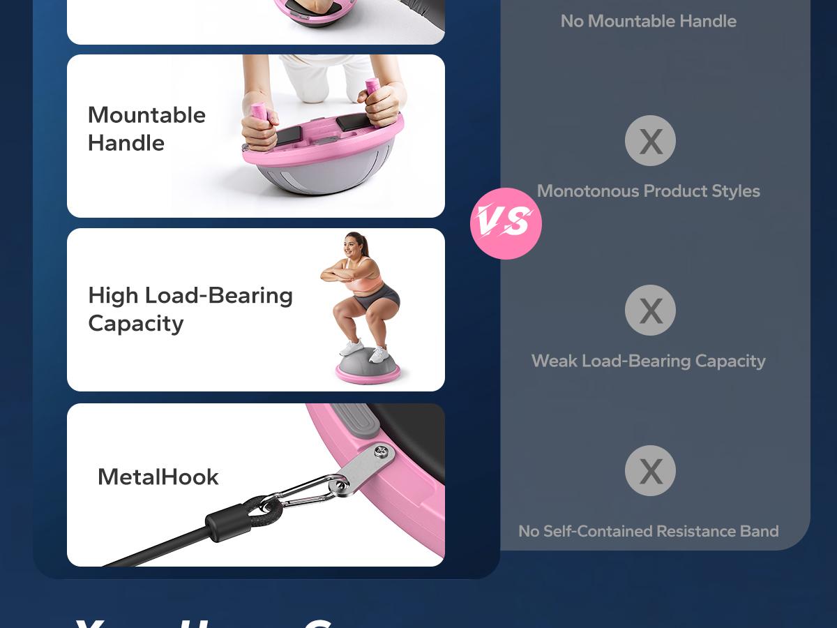 Merach Half Exercise Balls Trainer Balance Ball Trainer 2-in-1 Yoga Ball with Resistance Bands & Game Mode Core Stability & Full-Body Home Fitness Workout Equipment