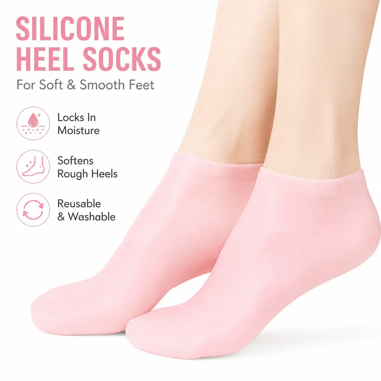 Reusable Silicone Foot Care Socks – Moisturizing Heel Mask Socks for Dry Cracked Feet, Soft Gel Foot Covers, Home Spa Pedicure Treatment