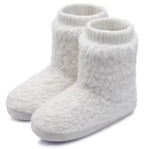 Women's Wide Calf High-Top Almond Suede Winter Boots - White, Fluffy Fuzzy Waterproof Non-Slip, Soft Fur Lining, Plain Design Shaggy Walking Shoes for Outdoor Snow Wear