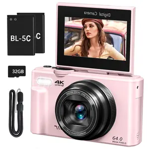 Lmzour 4K 64MP Digital Camera for TikTok  | 180° Flip Screen Vlogging Camera for YouTube & Selfies | 18X Zoom Point & Shoot | Beginner Friendly Compact Camera with 32GB SD Card (Pink)